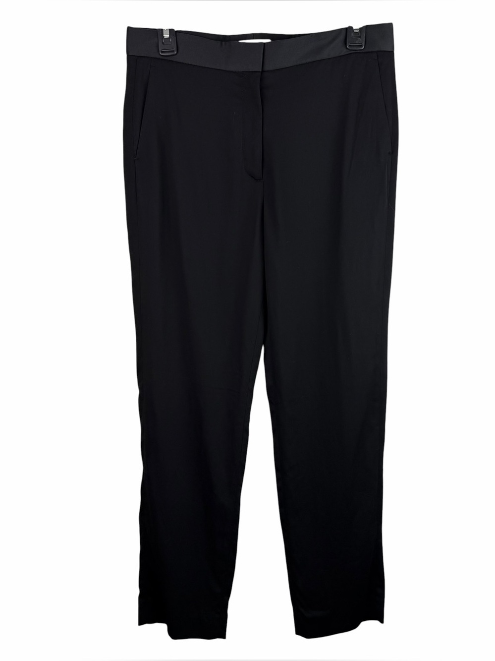 Sandro | Black Wool Blend Satin Waist Ankle Pants